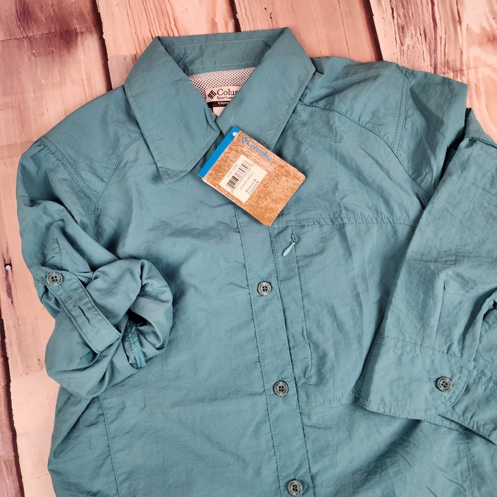 Colombia‎ Womens M Bonehead SS (3/4 Sleeve) Vented Roll Tab Fishing Shirt Teal